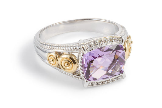 Amethyst and White Sapphire Oblong Ring - 054