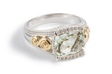 Mint Green Quartz  14ct Gold Vermeil Oblong Ring with White Sapphires