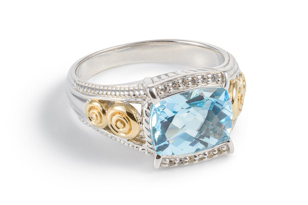 Blue Topaz and White Sapphire Oblong Ring - 053