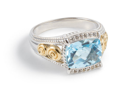 Blue Topaz and White Sapphire Oblong Ring - 053