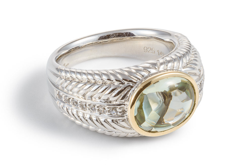 Mint Green Quartz 14ct Gold Vermeil Sumptuous Oval Ring - 084