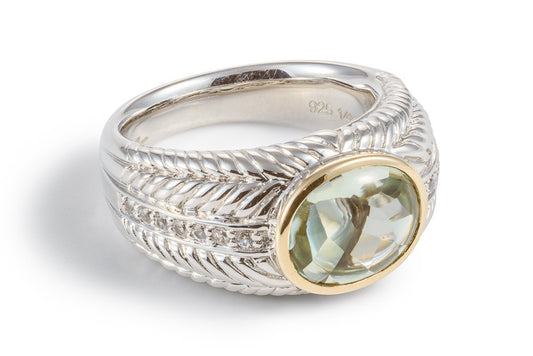 Mint Green Quartz 14ct Gold Vermeil Sumptuous Oval Ring - 084