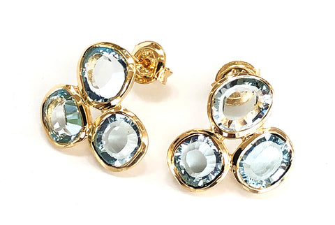 Blue Topaz 14ct Gold Vermeil Triple stone Earrings