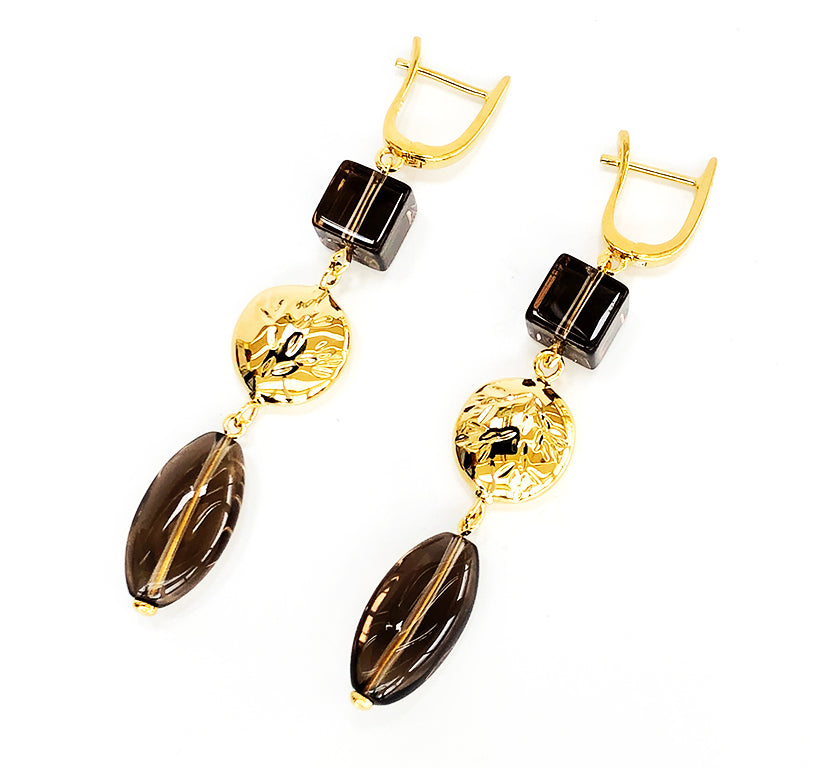 Smoky Quartz Two Drop Earrings - 001