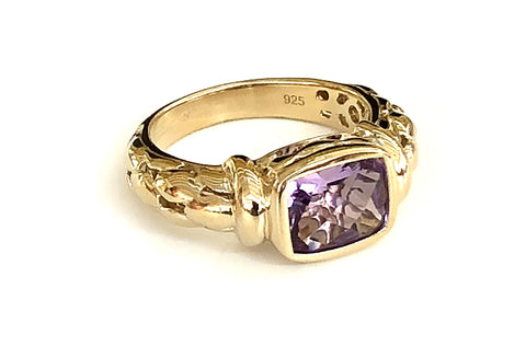 Amethyst Oblong 14ct Gold Vermeil Detailed Ring