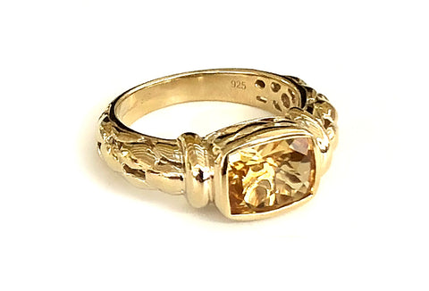 Citrine Oblong 14ct Gold Vermeil Detailed Ring