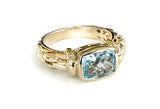 Blue Topaz Oblong 14ct Gold Vermeil Detailed Ring