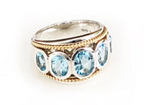 Sky Blue Topaz  14ct Gold Vermeil Five Stone Large Ring