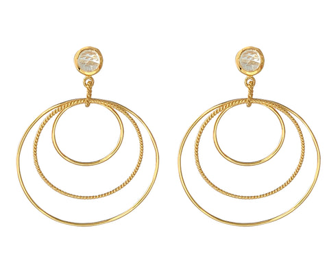 Blue Topaz Single Stone 14ct Gold Vermeil Triple Circle Earrings