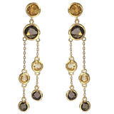 Citrine and Smoky Quartz 14ct Gold Vermeil Double Strand Drop Earrings -