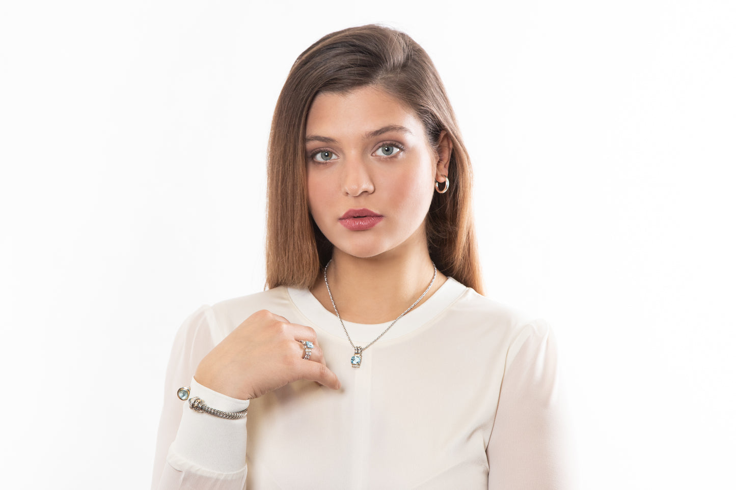 Blue Topaz and White Sapphire Double Twist Ring - 056