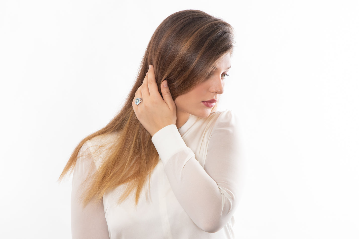 Blue Topaz and White Sapphire Sterling Silver Ring - 081