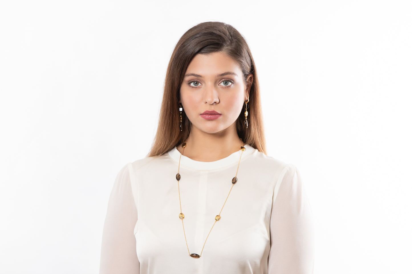 Smoky Quartz Two Drop Earrings - 001