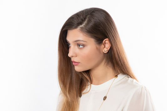 Smoky Quartz and Citrine 14ct Gold Vermeil Three Stone Stud Earrings - 002