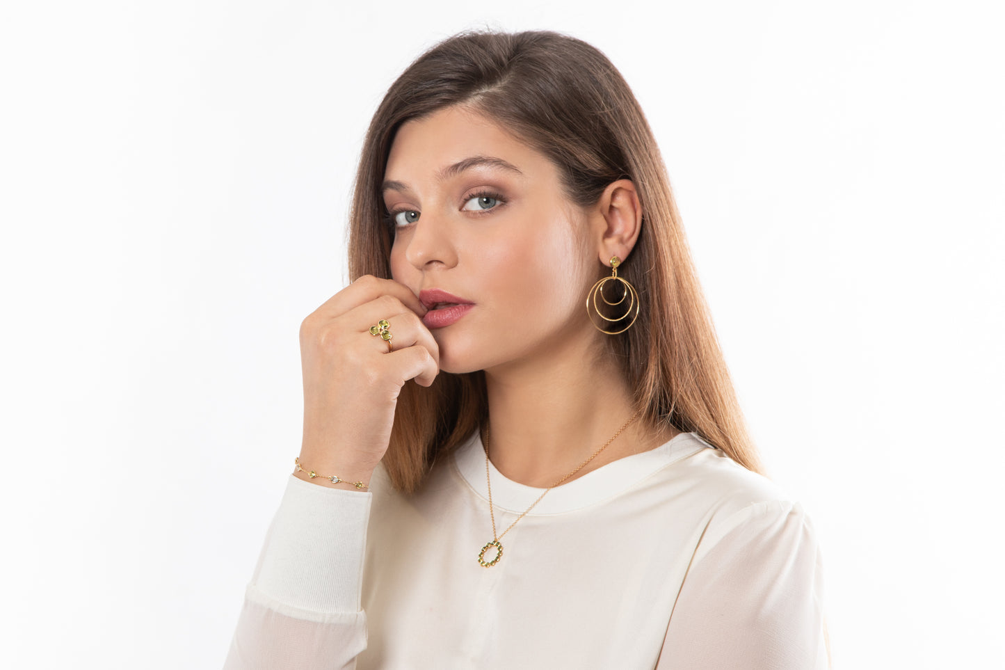 Blue Topaz 14ct Gold Vermeil Three Stone Ring - 089