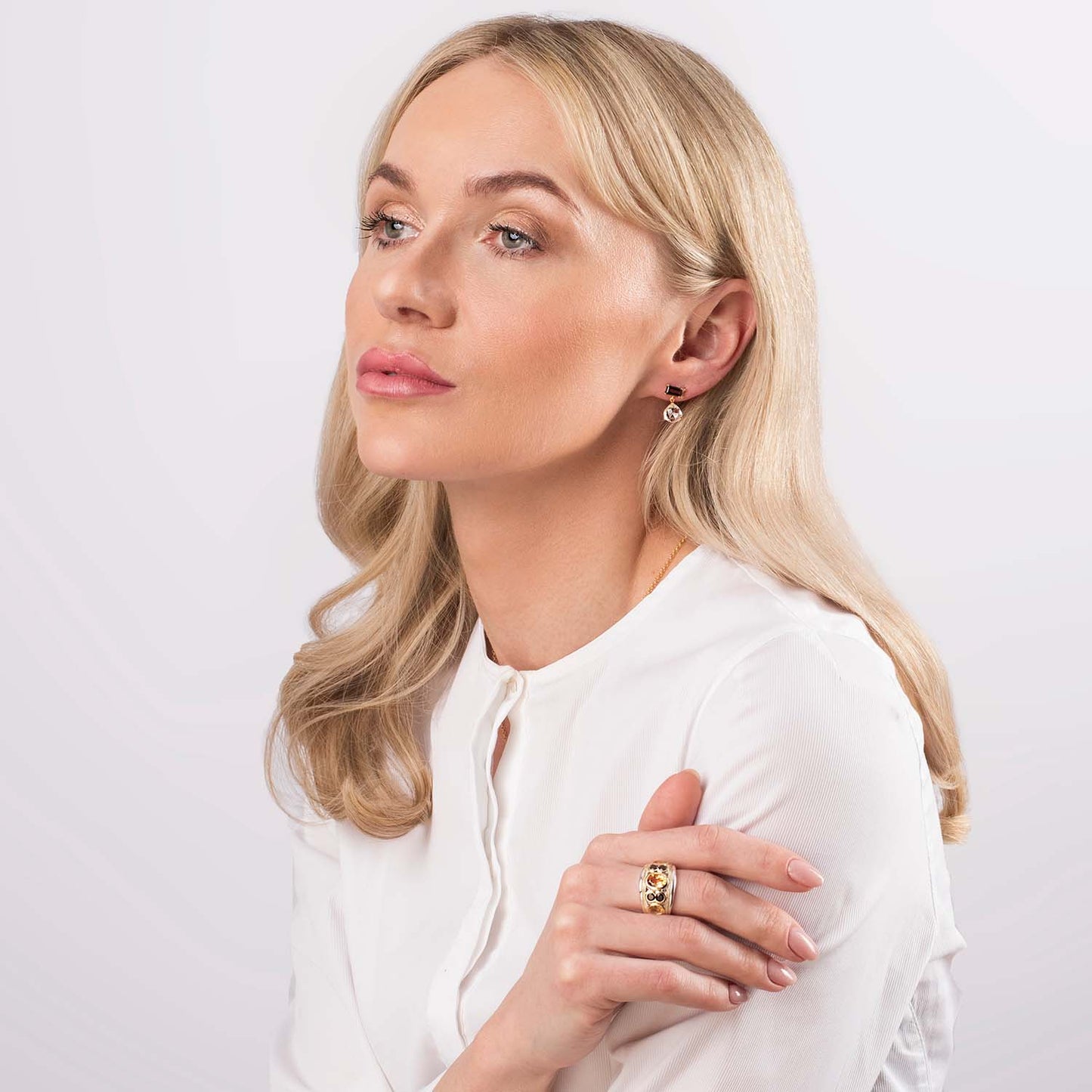 Citrine and Smoky Quartz Sterling Silver & 14ct Gold Vermeil Seven Stone Ring - 092