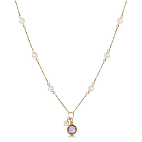 Pearl and Amethyst 18" Necklace on Gold Vermeil Chain