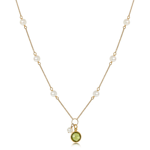 Pearl and Peridot 18" Necklace on Gold Vermeil Chain