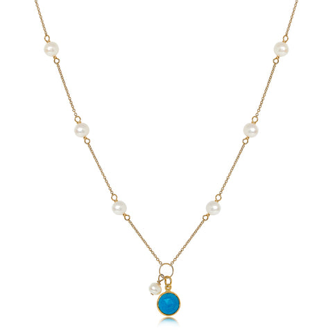 Pearl and Turquoise 18" Necklace on Gold Vermeil Chain