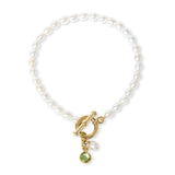 Pearl and Peridot Bracelet with Gold Vermeil Toggle Clasp