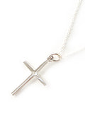 Sterling Silver Small Cross Pendant On 16" Oval Link Chain