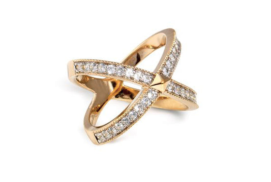 White Sapphire 14ct Gold Vermeil Criss Cross Ring - 060