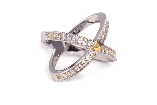 White Sapphire Criss Cross Sterling Silver Ring - 061