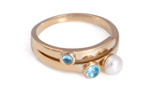 Blue Topaz and Pearl Vermeil Ring