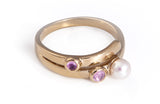 Pink Sapphire Two Stone and Pearl Ring