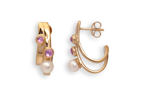 Pink Amethyst & Pearl Earrings