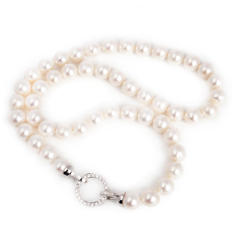 Freshwater Round Pearl Necklace with Zircon Clasp