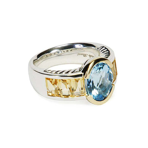 Blue Topaz and Citrine 14ct Gold Vermeil Large Oval Ring
