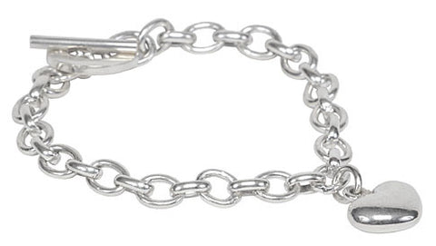 Sterling Silver Round linked Bracelet with Solid Heart